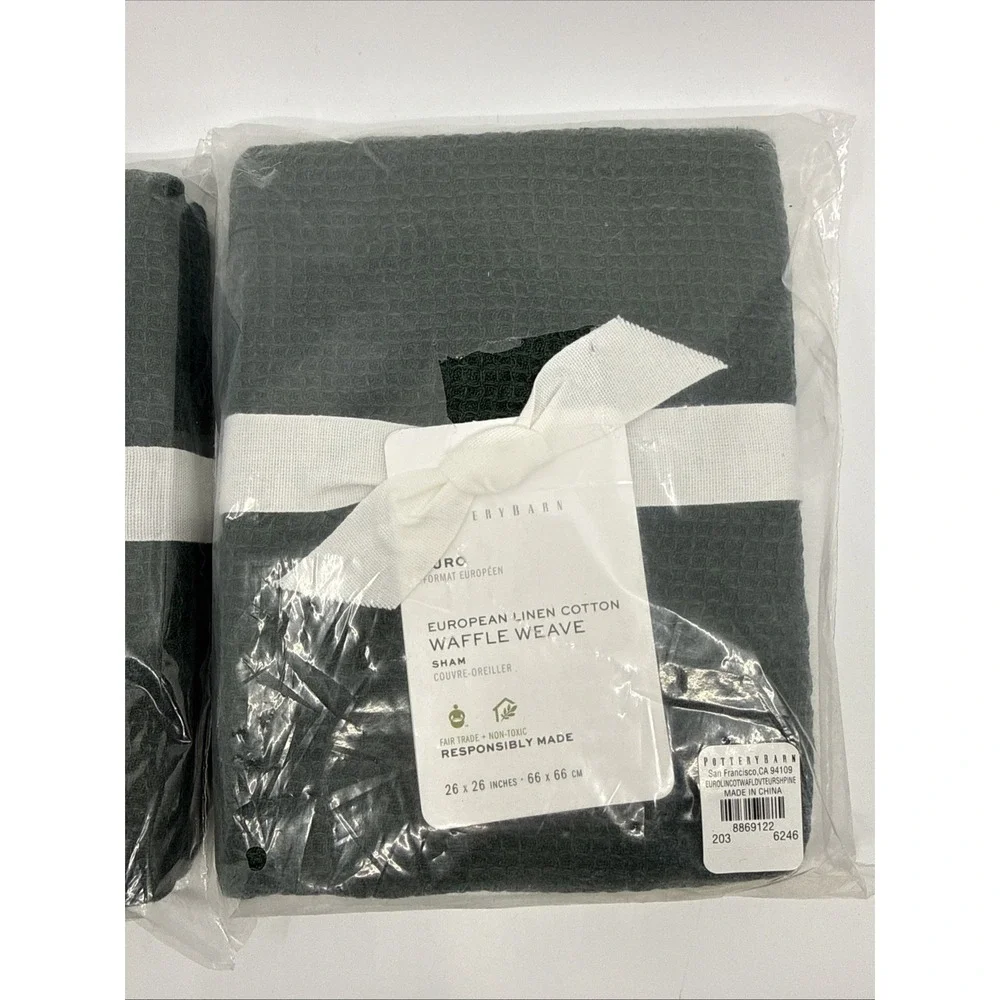 Pottery Barn Pine Euro European Linen Cotton Waffle Weave Set Of 2 Shams New